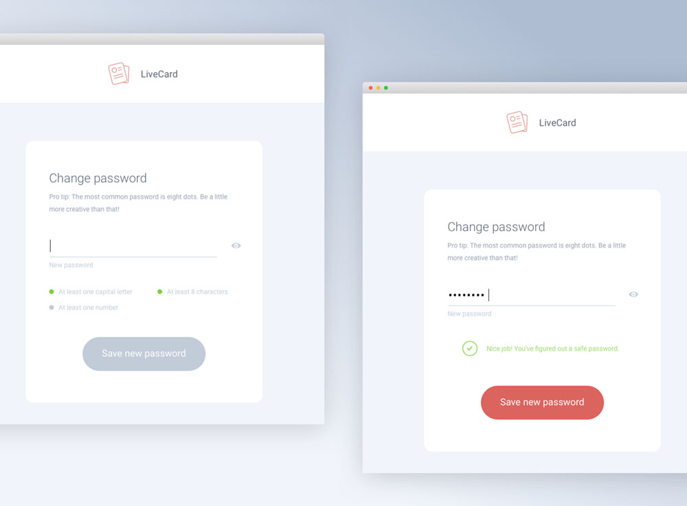 Part of Livecards password recovery process we designed.